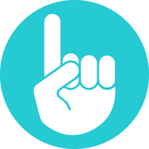 Icon, weiße Hand mit erhobenem Zeigefinger auf türkisem Kreis