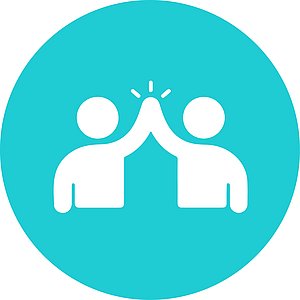 Icon, zwei weiße Menschen klatschen ab auf weißem Grund