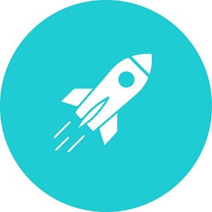 Icon, weiße Rakete auf türkisem Kreis