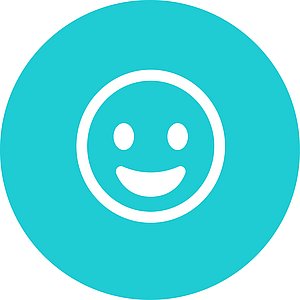 Icon, lächelnder weißer Smiley auf türkisem Kreis