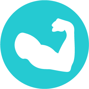 Icon, weißer muskulöser Oberarm auf türkisem Kreis